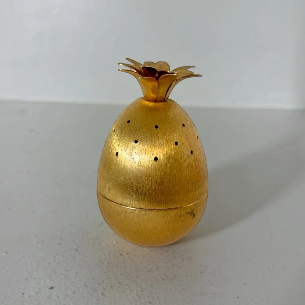 Vintage Napier Brushed Gold Pineapple Toothpick Holder Appetizer Hors d’Oeuvres